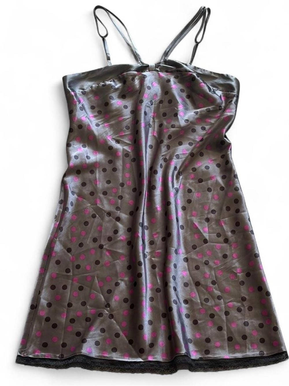 Y2K Gray Polka Dot Slip Dress with Pink Accents